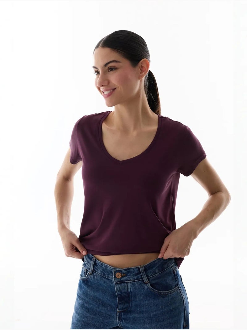 Dames t-shirt van modal penti Bordeauxrood - Kiabi