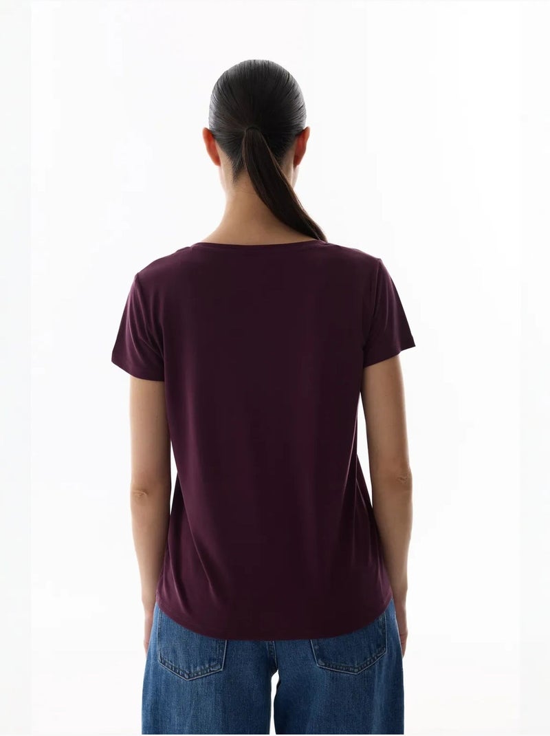 Dames t-shirt van modal penti Bordeauxrood - Kiabi