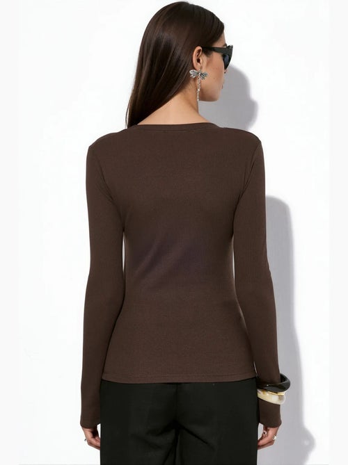 Dames top met ribstructuur en lange mouwen busem - Kiabi Dames top met ribstructuur en lange mouwen busem - Kiabi