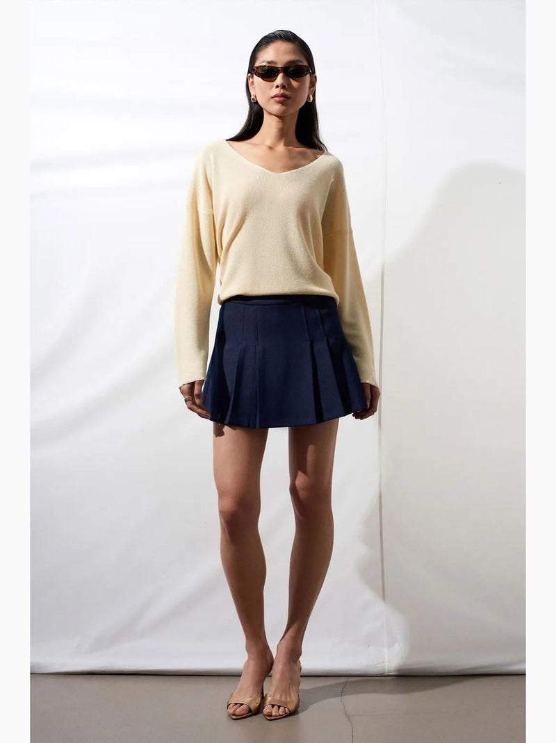 Dames trui van ribgebreide knit met v-hals dilvin Crème - Kiabi