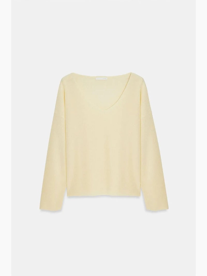 Dames trui van ribgebreide knit met v-hals dilvin Crème - Kiabi