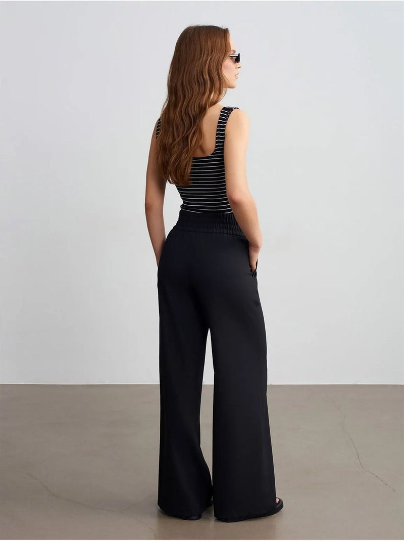 Dames Wide-leg Broek Van Crêpe Zwart - Kiabi