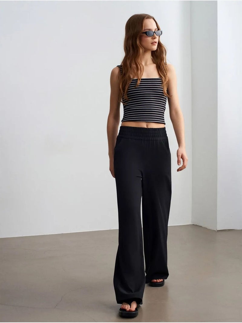 Dames Wide-leg Broek Van Crêpe Zwart - Kiabi