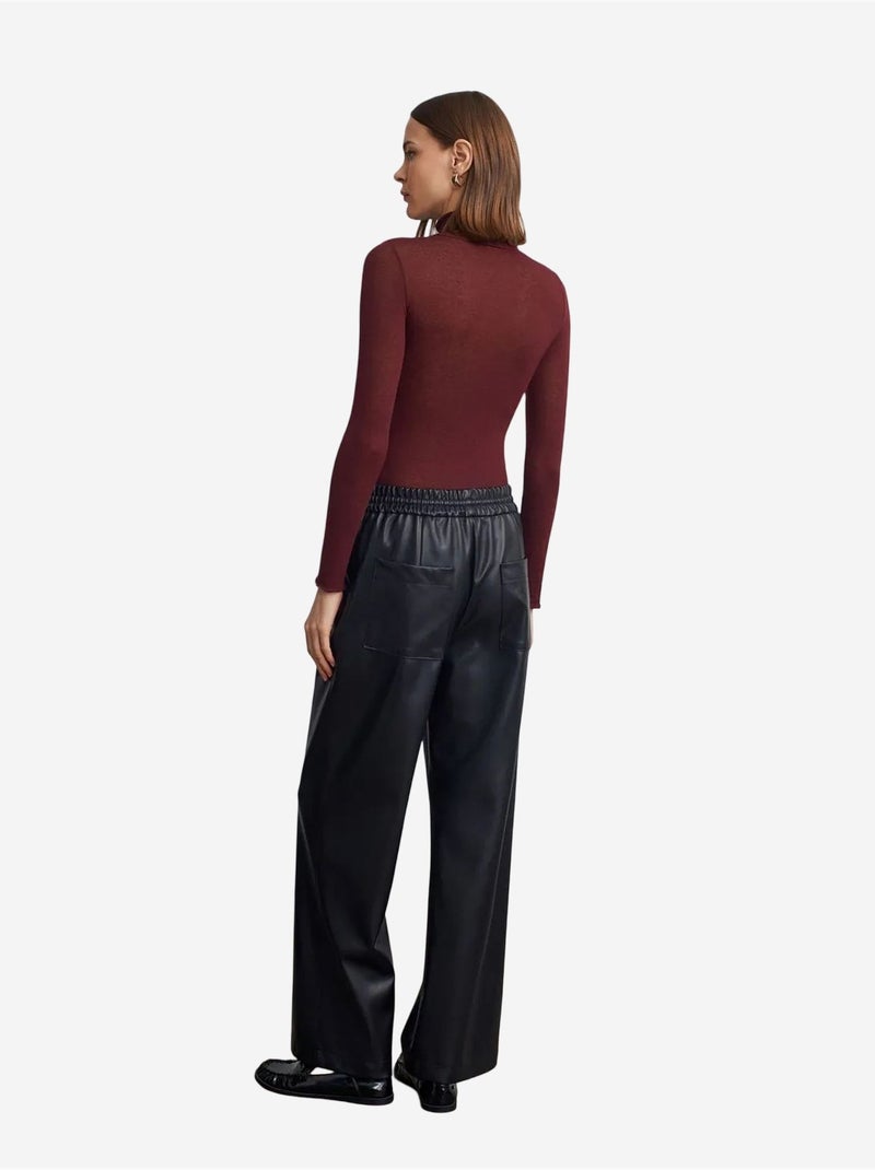 Dames wide-leg broek van imitatieleer dilvin Zwart - Kiabi
