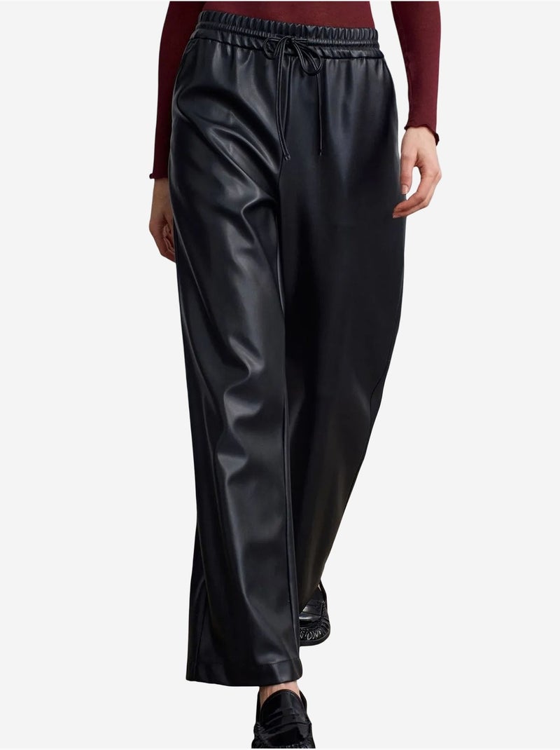 Dames wide-leg broek van imitatieleer dilvin Zwart - Kiabi