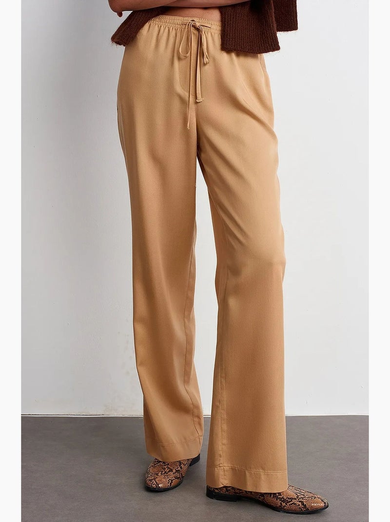 Dames wide-leg broek van tencel dilvin Blond - Kiabi