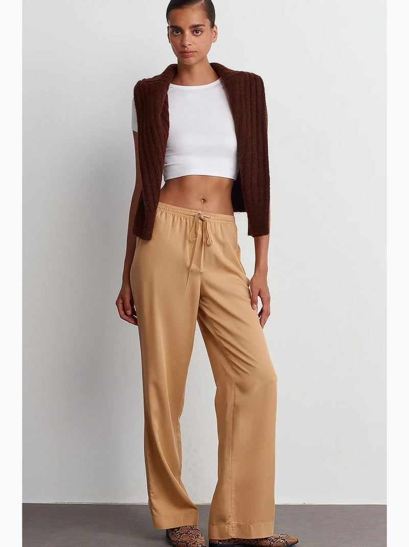 Dames wide-leg broek van tencel dilvin Blond - Kiabi
