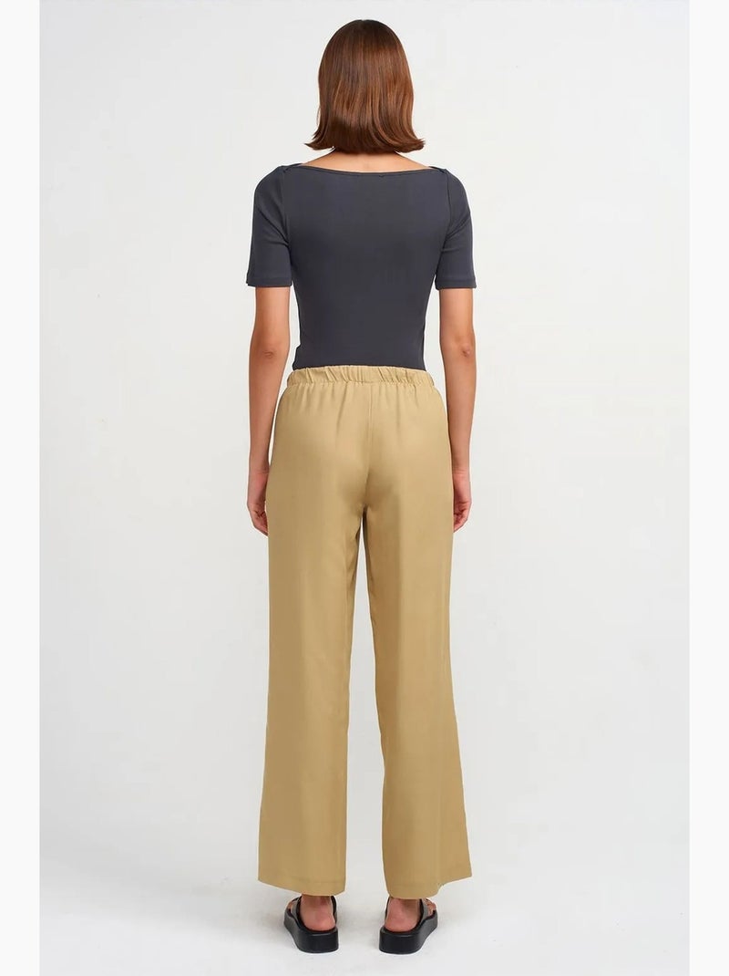 Dames wide-leg broek van tencel met trekkoord dilvin Kaki - Kiabi