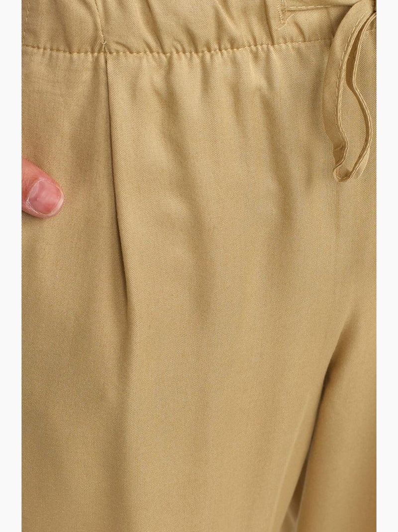 Dames wide-leg broek van tencel met trekkoord dilvin Kaki - Kiabi