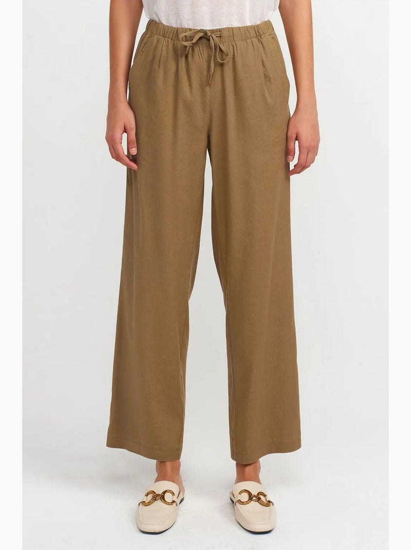 Dames wide-leg broek van tencel met trekkoord dilvin Kakigroen - Kiabi