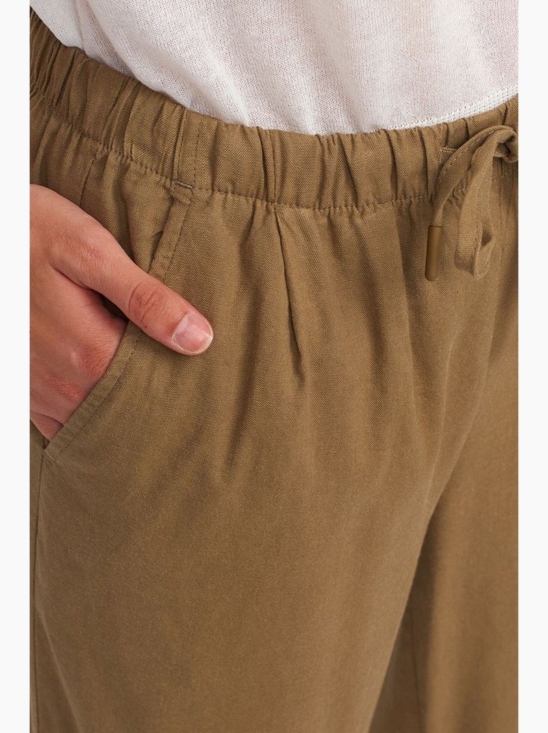 Dames wide-leg broek van tencel met trekkoord dilvin Kakigroen - Kiabi