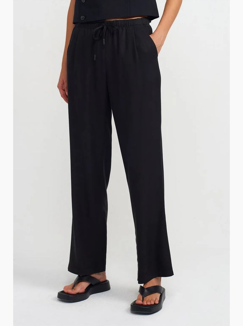 Dames wide-leg broek van tencel met trekkoord dilvin Zwart - Kiabi