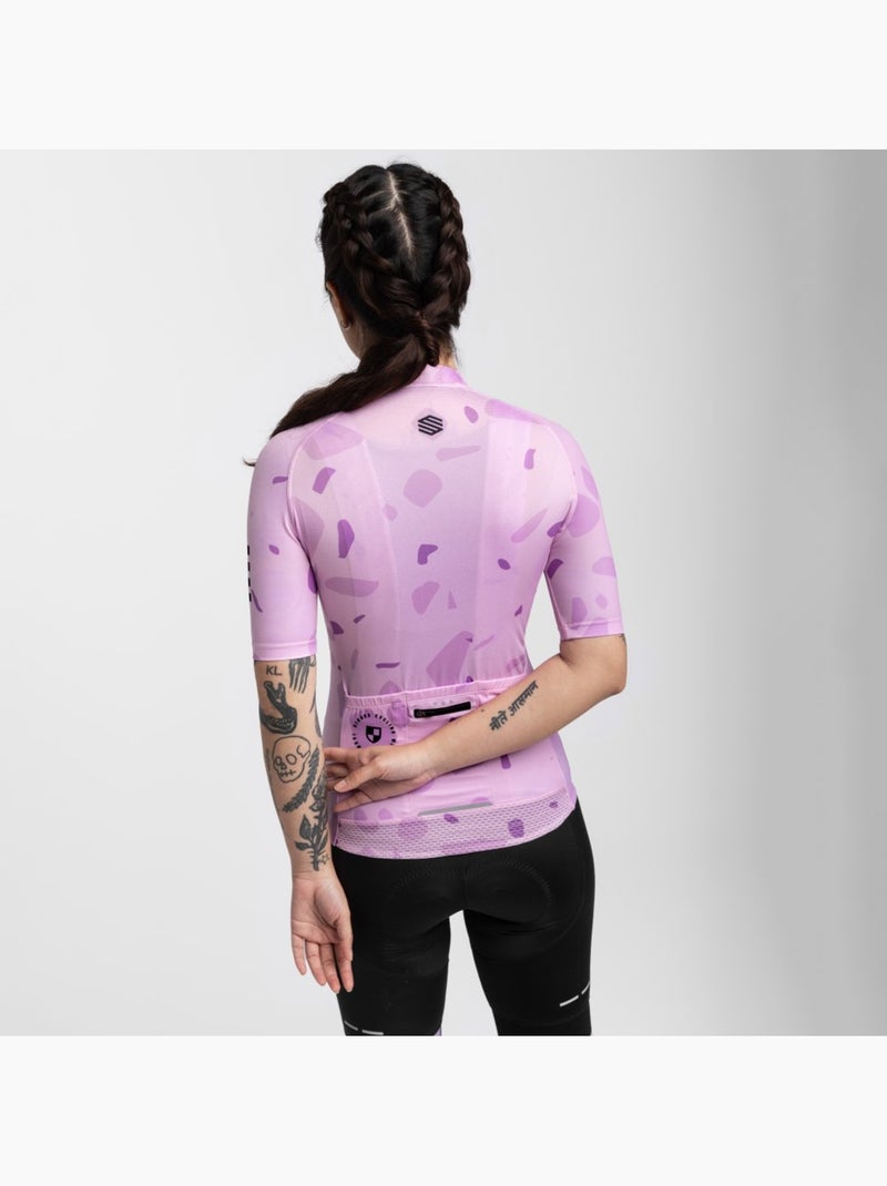 Dames wielershirt korte mouw Lavendel - Kiabi