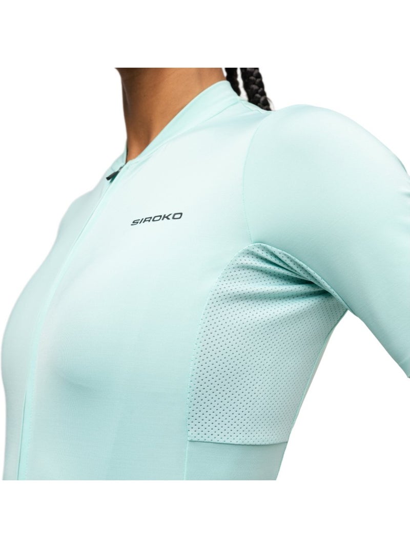 Dames wielershirt met korte mouwen van gerecycled materiaal Turkoois - Kiabi