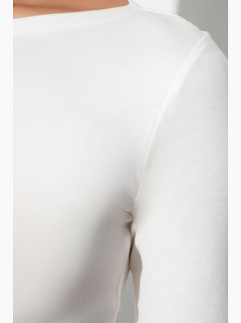 Damesblouse met slim fit, boothals en lange mouwen dilvin Ecru - Kiabi