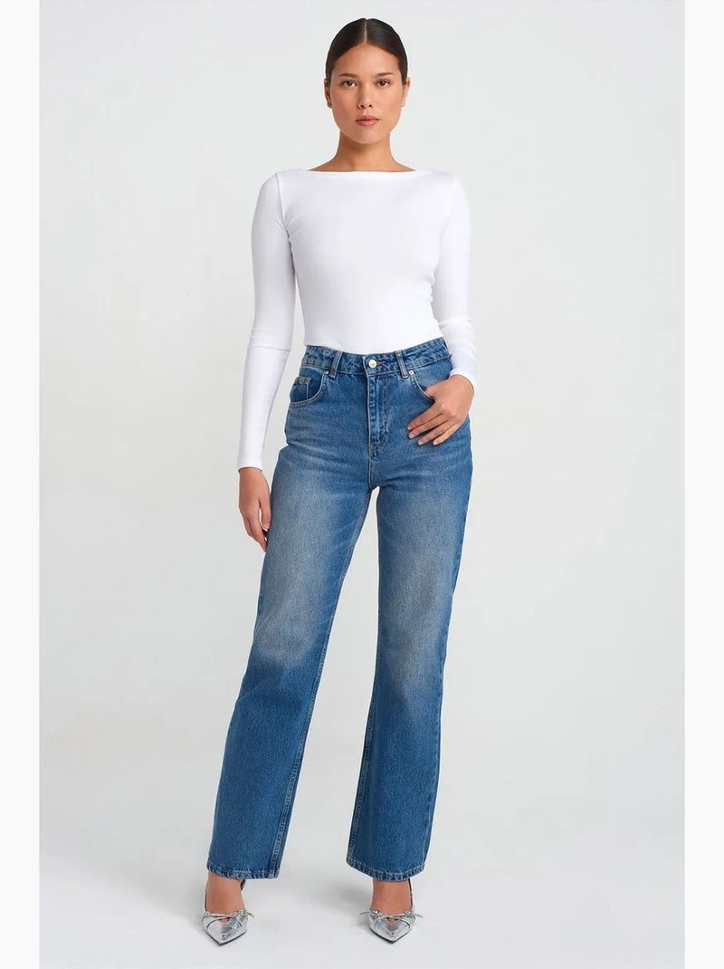 Damesblouse met slim fit, boothals en lange mouwen dilvin Wit - Kiabi