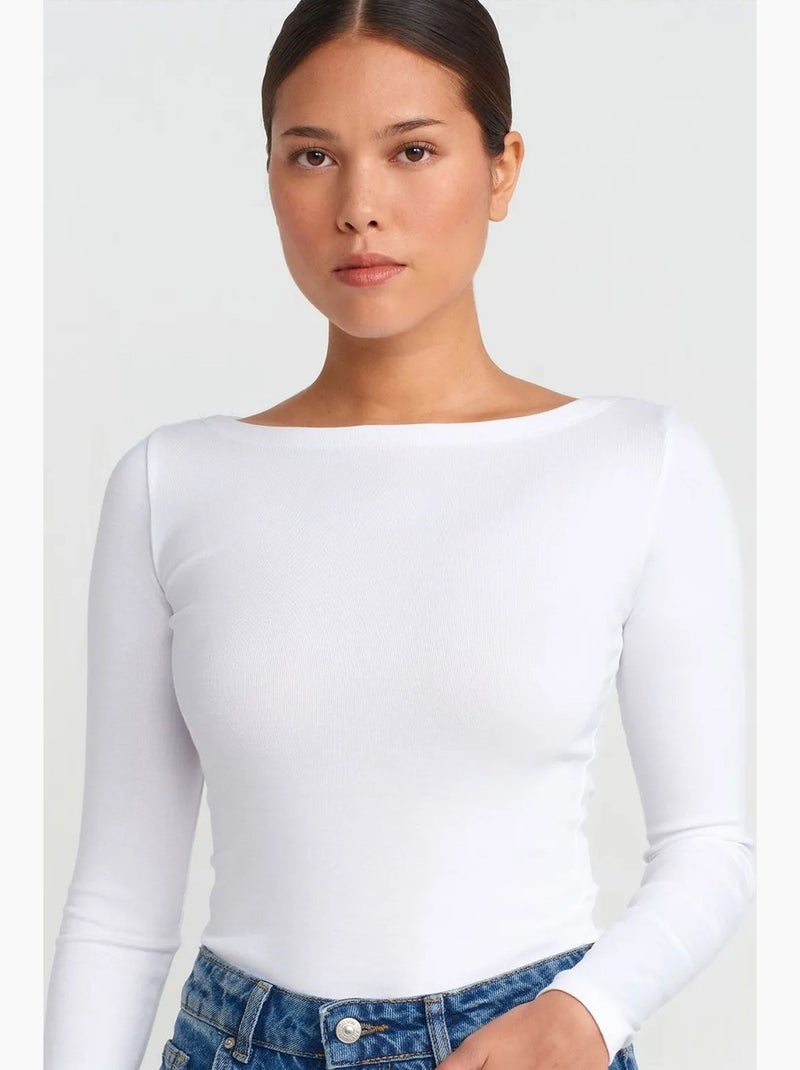 Damesblouse met slim fit, boothals en lange mouwen dilvin Wit - Kiabi