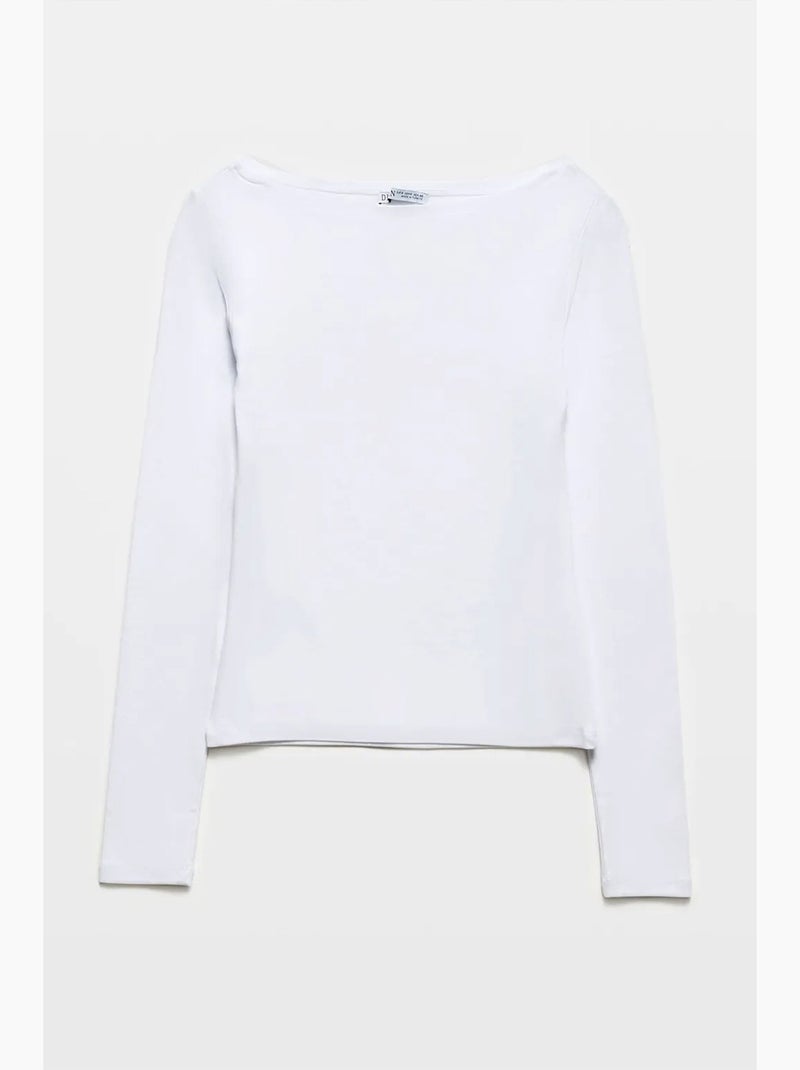Damesblouse met slim fit, boothals en lange mouwen dilvin Wit - Kiabi