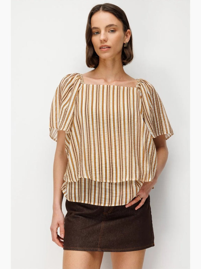 Damesblouse mixray Crème - Kiabi