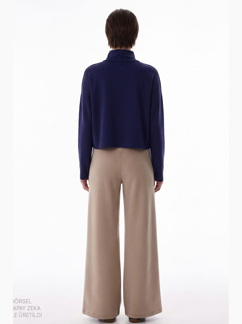Damesblouse van modal met hoge kraag en lange mouwen penti Marineblauw - Kiabi