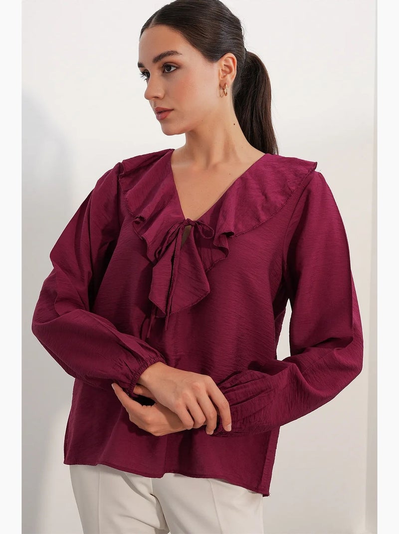 Damesblouse van viscosemix bdart Bordeauxrood - Kiabi
