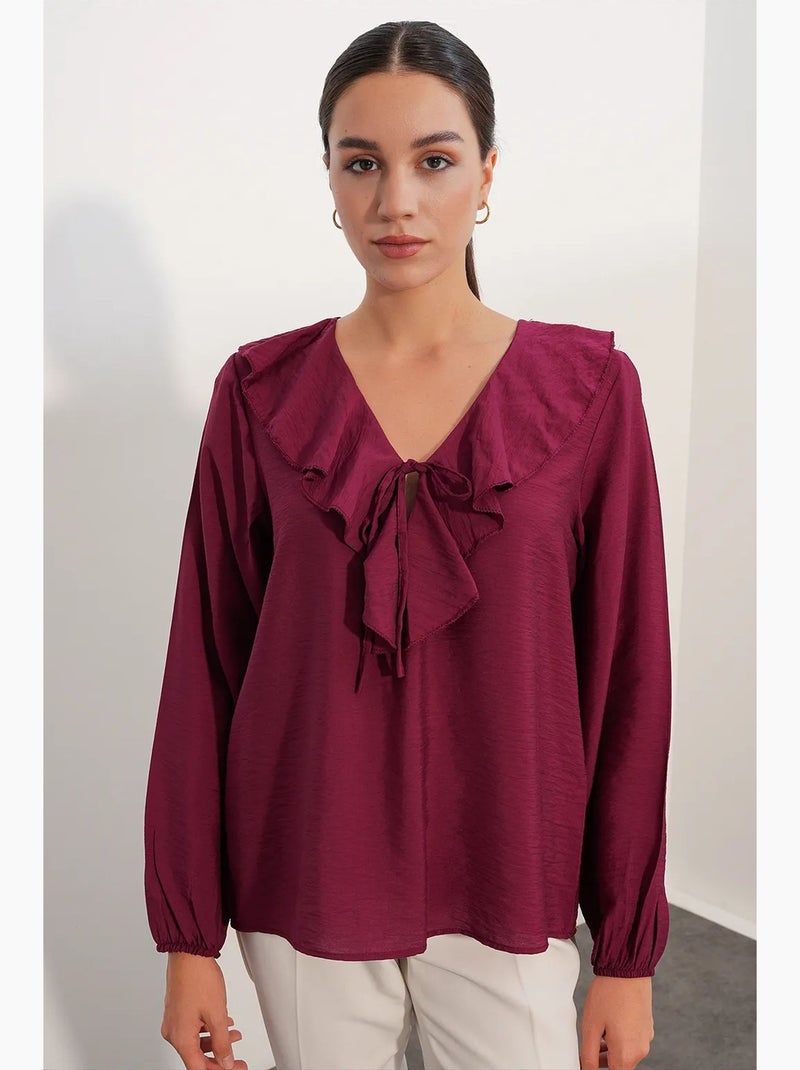 Damesblouse van viscosemix bdart Bordeauxrood - Kiabi