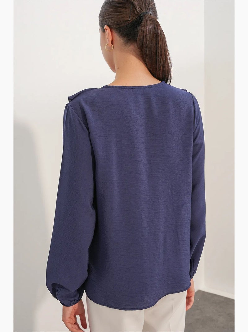 Damesblouse van viscosemix bdart Marineblauw - Kiabi