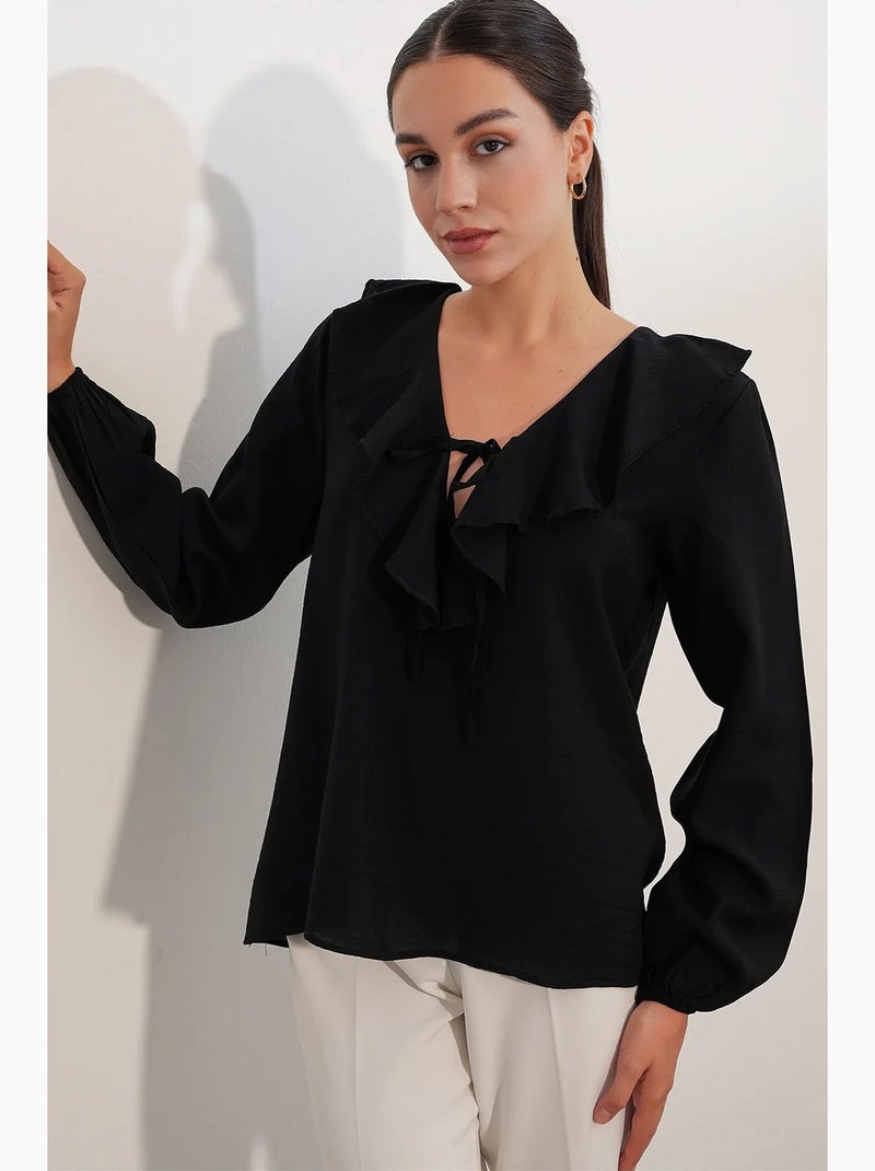 Damesblouse van viscosemix bdart Zwart - Kiabi