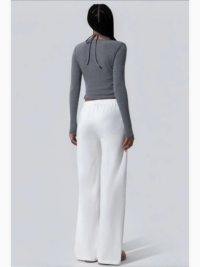 Damesbroek met elastische taille en rechte pijp busem Wit - Kiabi