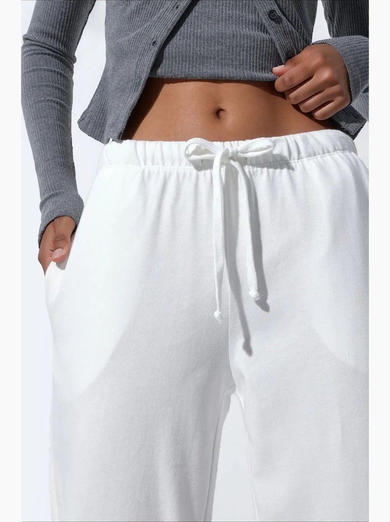 Damesbroek met elastische taille en rechte pijp busem Wit - Kiabi