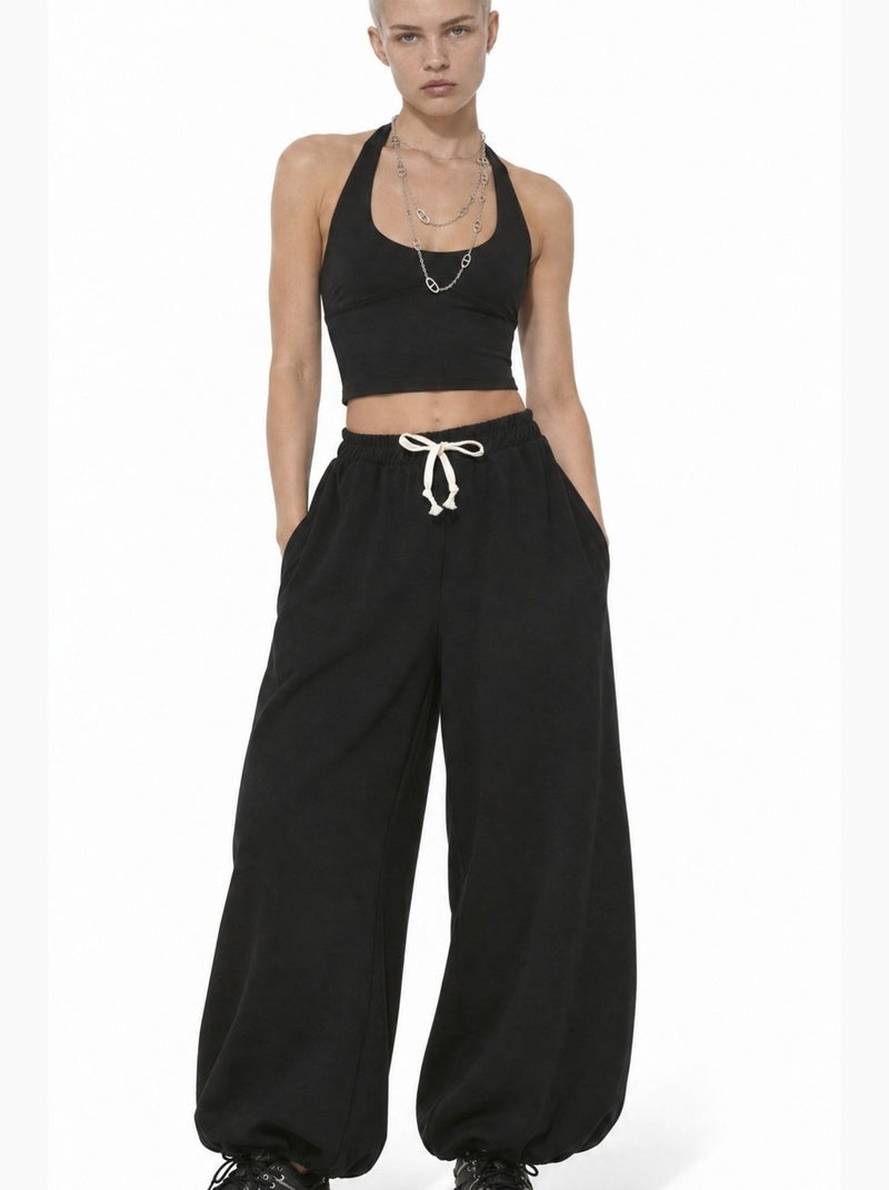 Damesbroek met elastische taille jogger busem Zwart - Kiabi