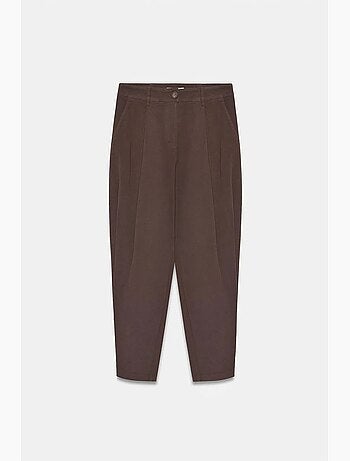 Damesbroek met hoge taille en wijde pijp van poplin dilvin