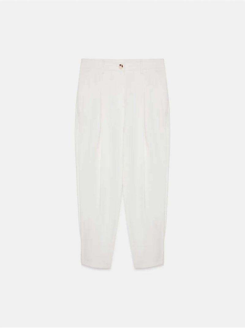 Damesbroek met hoge taille en wijde pijp van poplin dilvin Gebroken wit - Kiabi