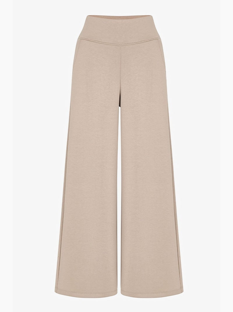 Damesbroek met wijde pijp en hoge taille penti Klei-beige - Kiabi