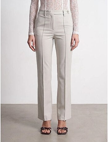 Damesbroek met wijde pijp in crêpe, middelhoge taille dilvin