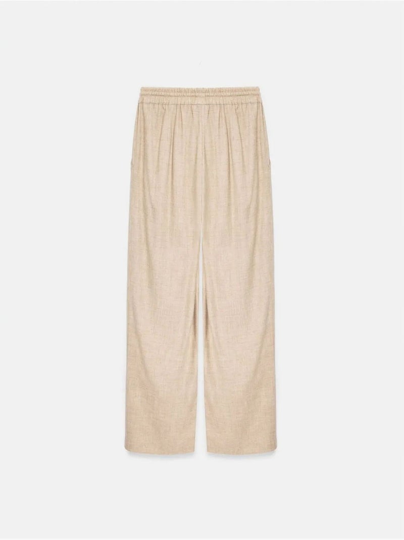 Damesbroek Met Wijde Pijpen En Trekkoord In De Taille Beige - Kiabi