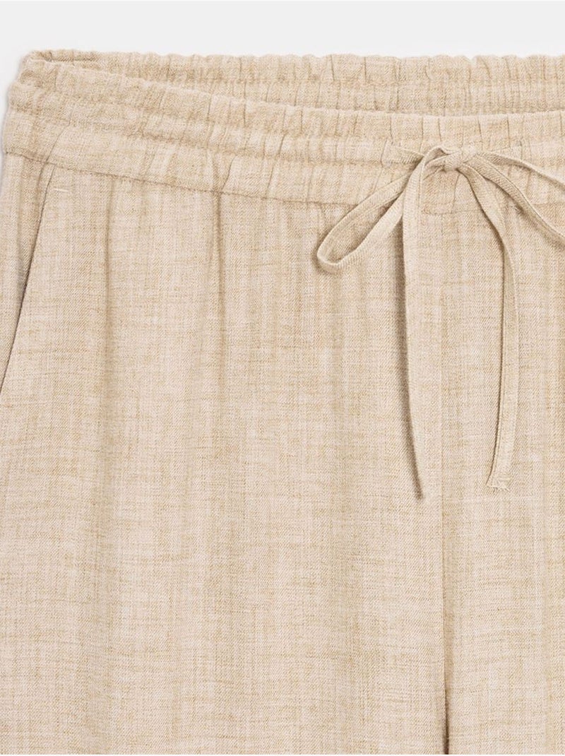 Damesbroek Met Wijde Pijpen En Trekkoord In De Taille Beige - Kiabi