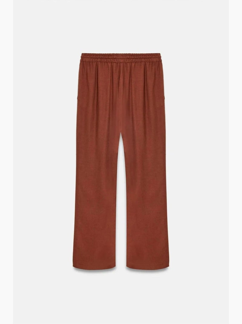 Damesbroek met wijde pijpen en trekkoord in de taille dilvin Terracotta - Kiabi