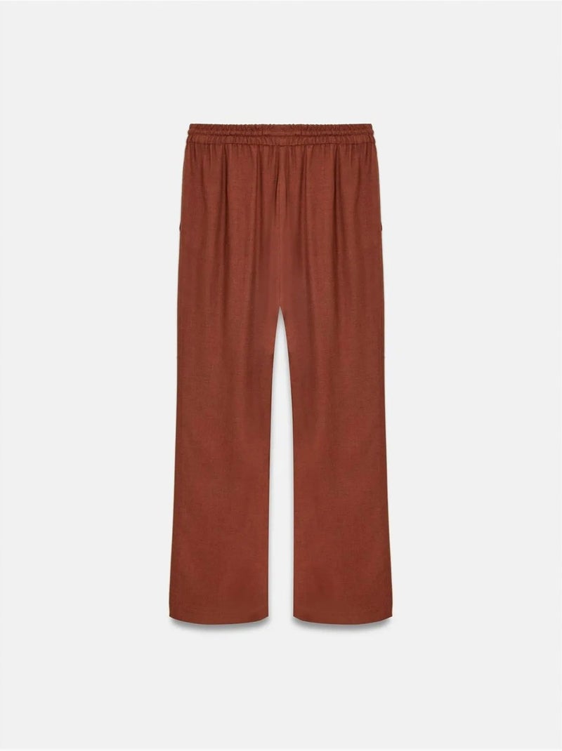 Damesbroek Met Wijde Pijpen En Trekkoord In De Taille Terracotta - Kiabi