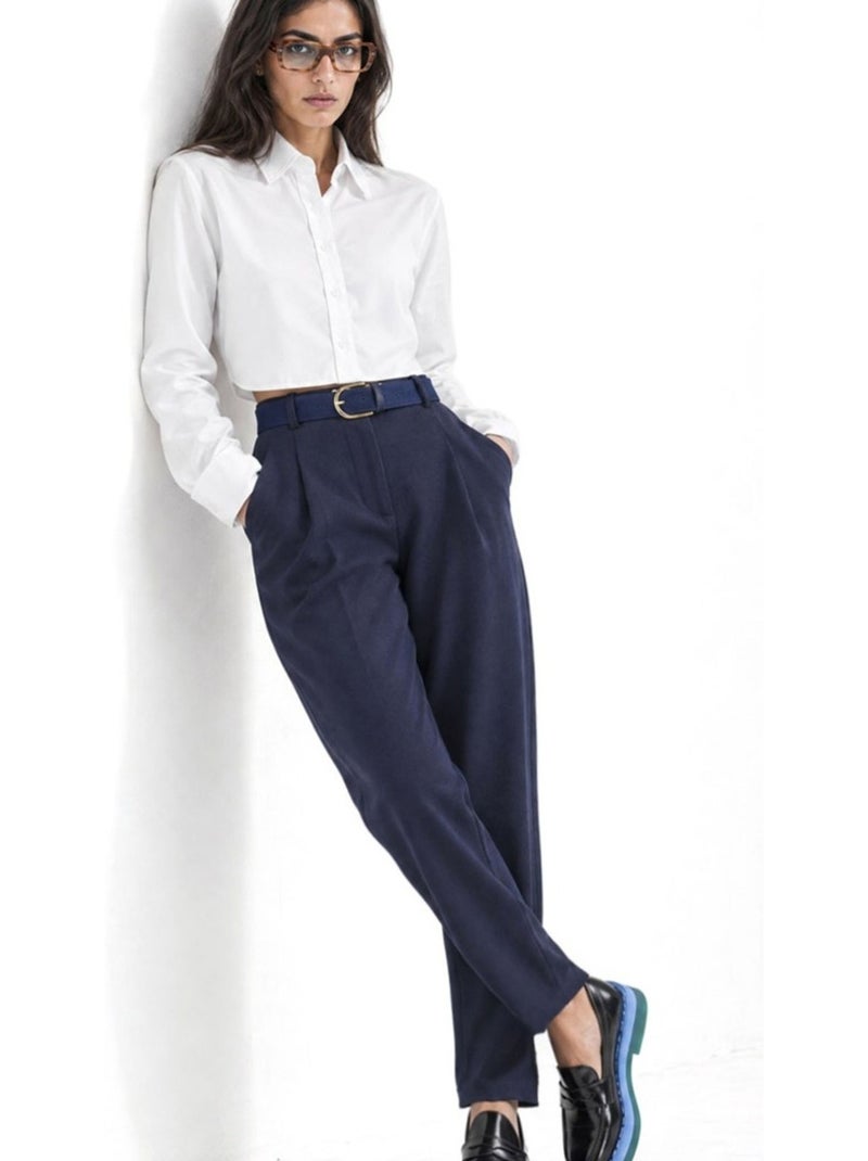 Damesbroek van katoenmix met stretch busem Marineblauw - Kiabi