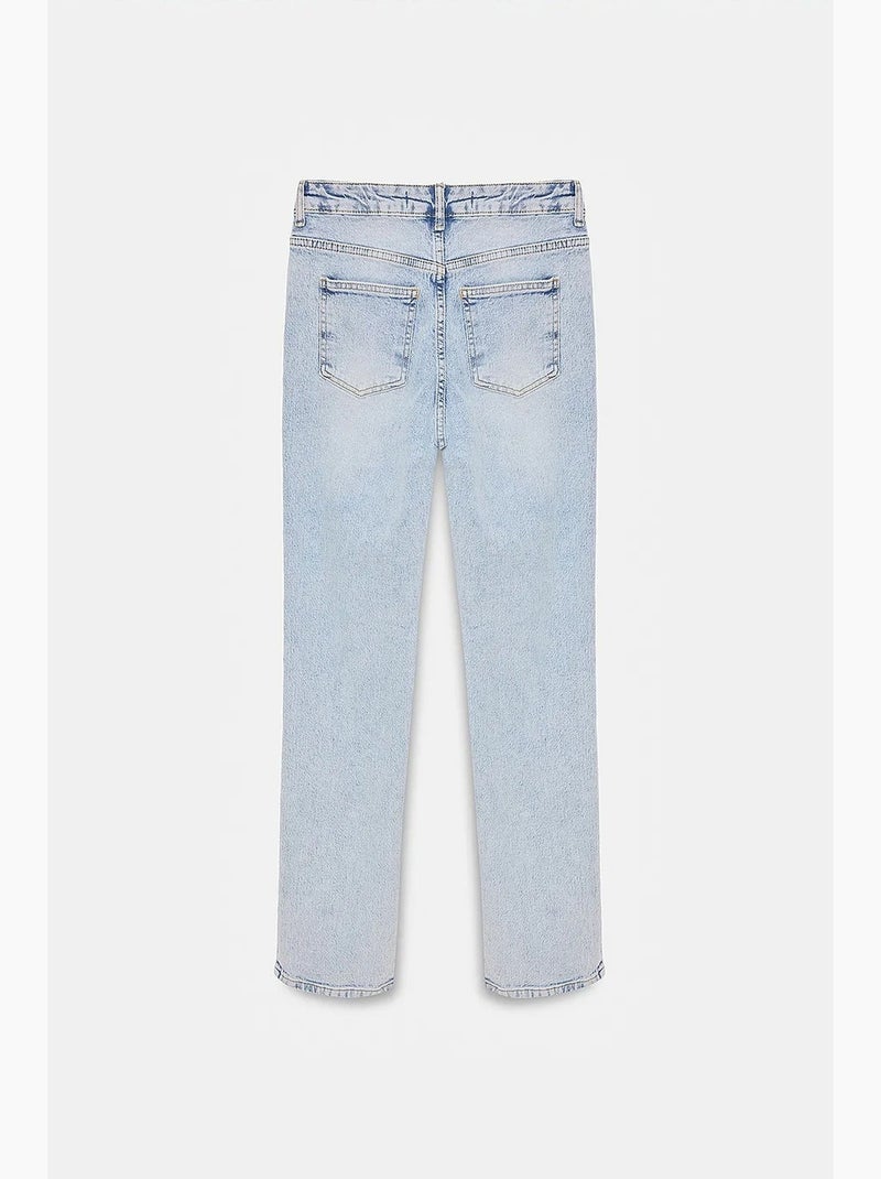 Damesjeans met hoge taille en rechte pijp dilvin Lichtblauw - Kiabi