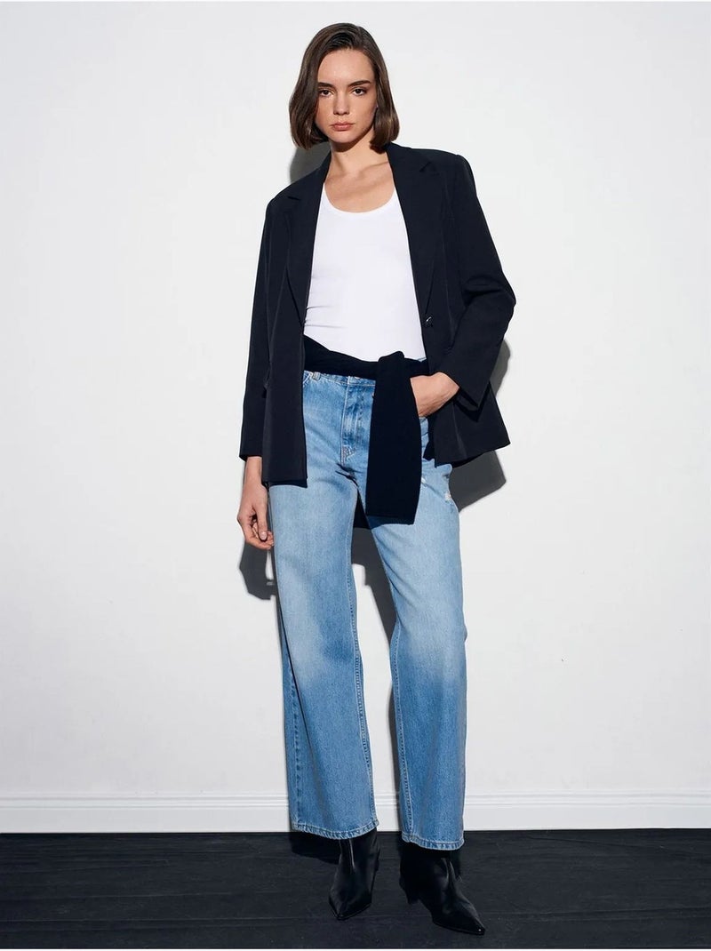 Damesjeans met hoge taille en rechte pijp dilvin Saffierblauw - Kiabi