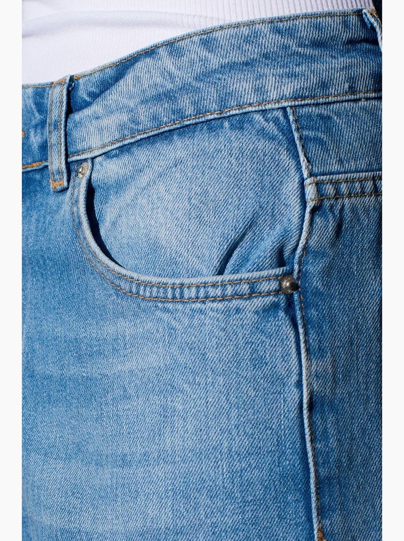 Damesjeans met hoge taille en rechte pijp dilvin Saffierblauw - Kiabi