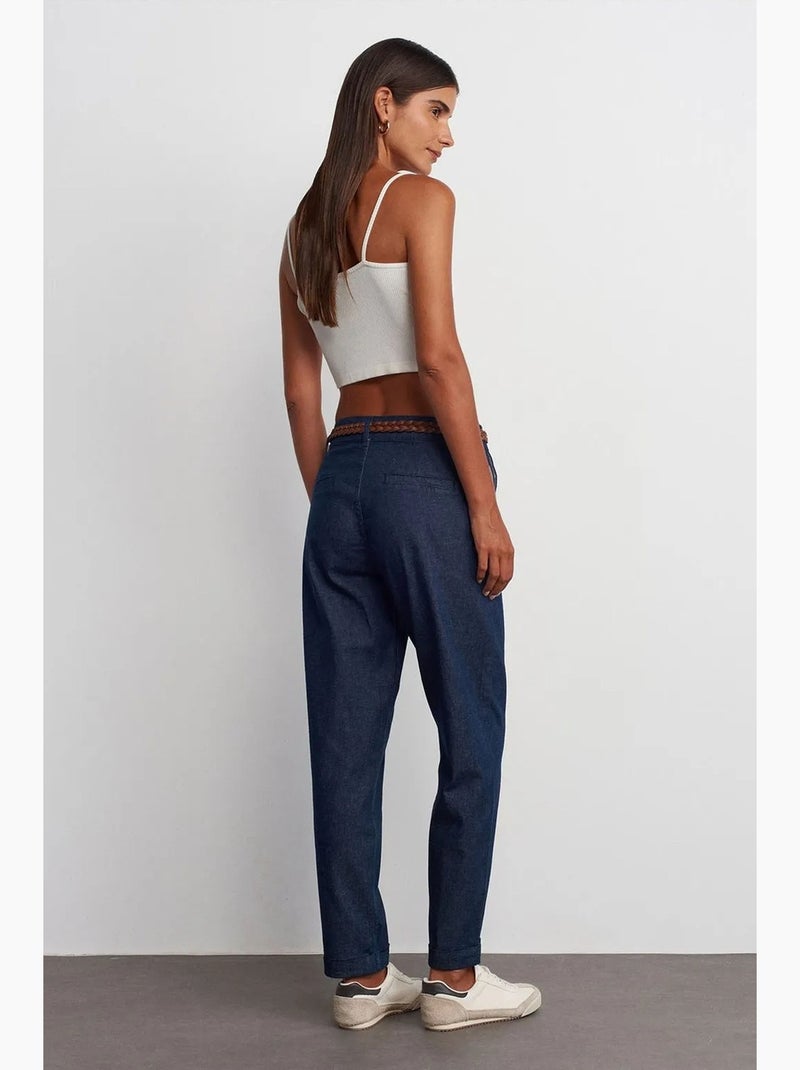 Damesjeans met hoge taille en rechte pijp dilvin Ultramarijnblauw - Kiabi