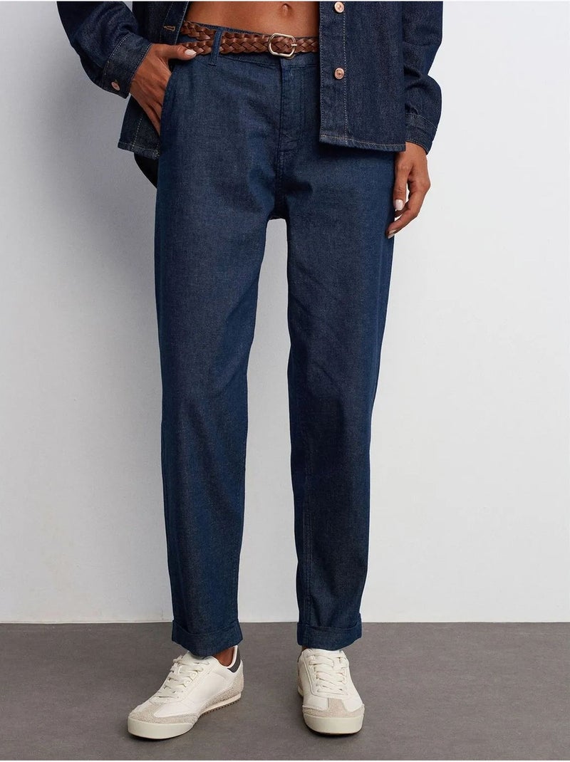 Damesjeans met hoge taille en rechte pijp dilvin Ultramarijnblauw - Kiabi