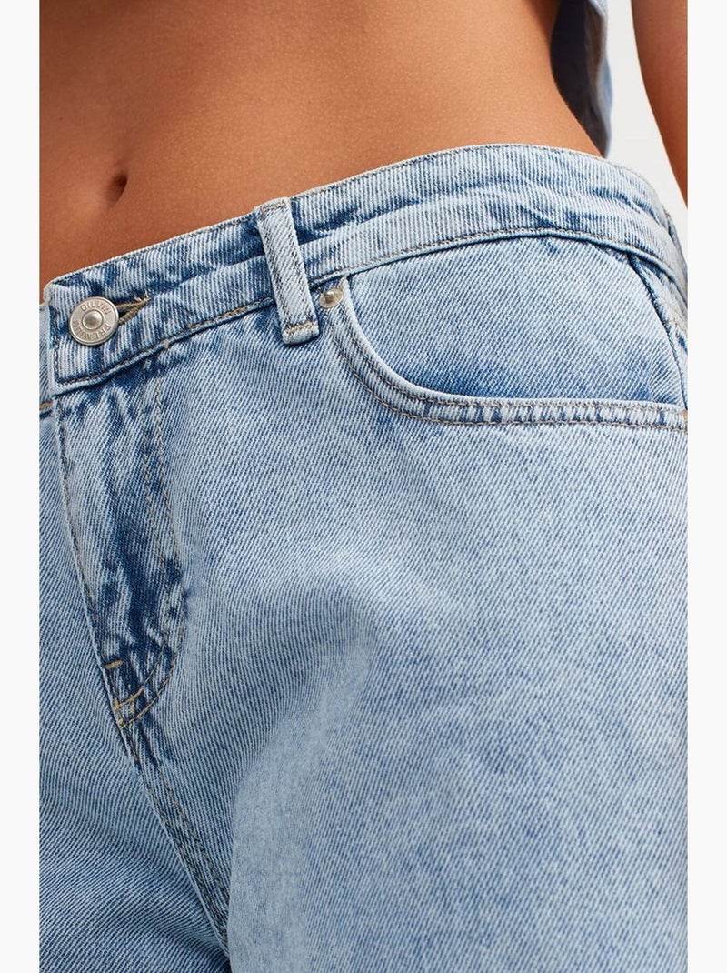 Damesjeans met hoge taille en wijde pijp dilvin Lichtblauw - Kiabi