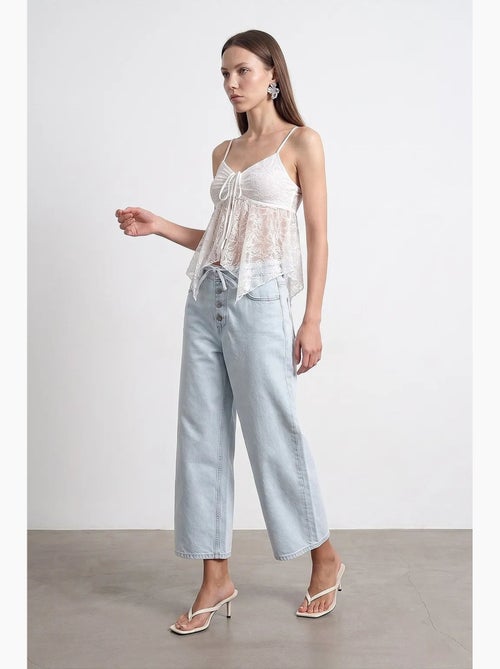 Damesjeans met hoge taille, wijde pijp en caprilengte dilvin - Kiabi