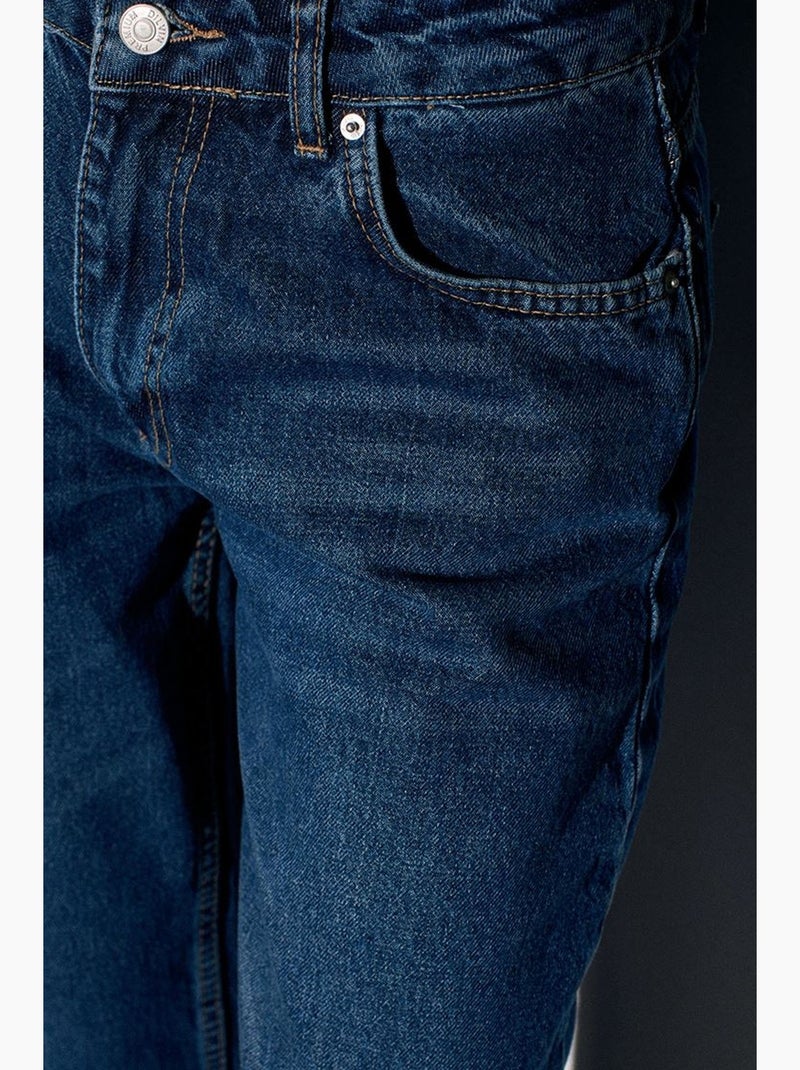 Damesjeans met lage taille en wijde pijp dilvin Saffierblauw - Kiabi