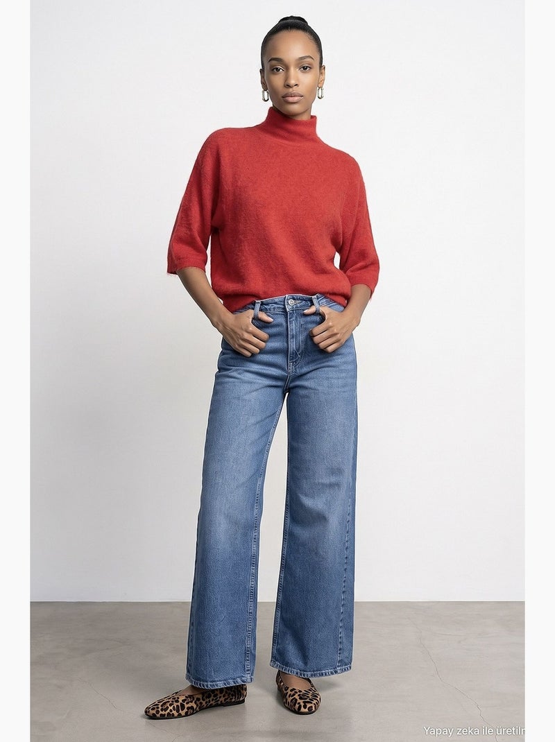 Damesjeans met rechte pijp dilvin Saffierblauw - Kiabi