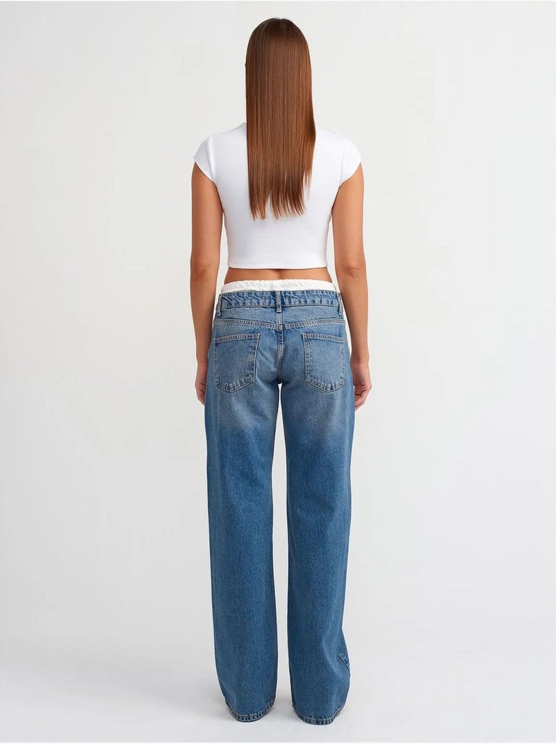Damesjeans met rechte pijp en middelhoge taille dilvin Saffierblauw - Kiabi